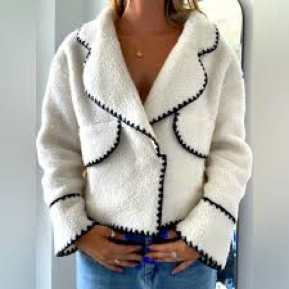 Commense Embroidered Trim Fleece Kimono Jacket - Picture 12 of 16